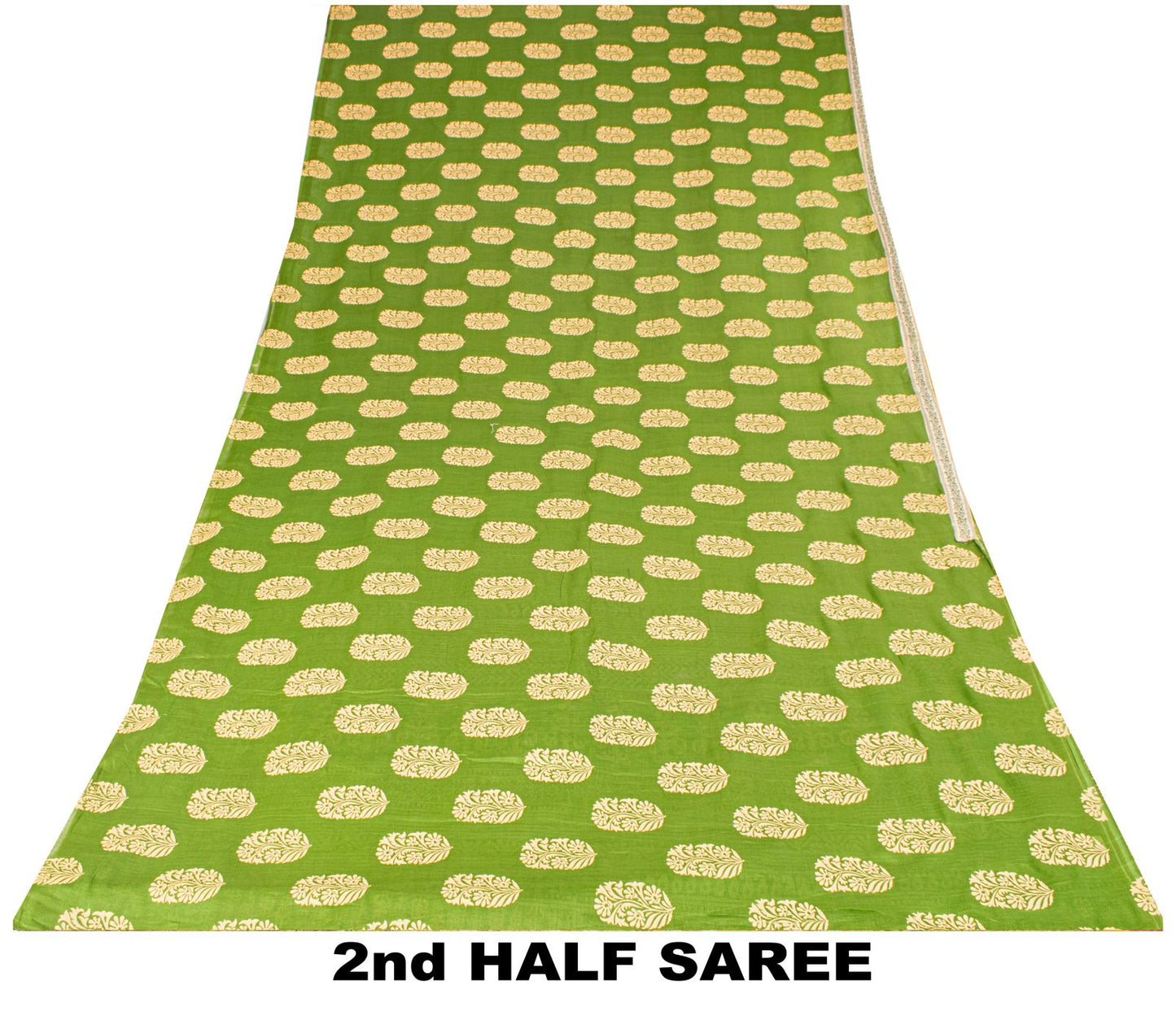 Sanskriti Vintage Saree Green Pure Cotton Block Floral Printed Sari 5+YD Fabric