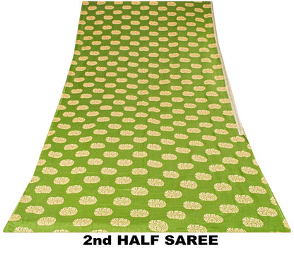 Sanskriti Vintage Saree Green Pure Cotton Block Floral Printed Sari 5+YD Fabric