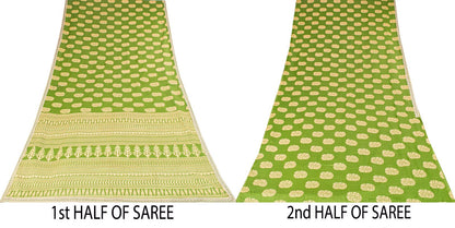 Sanskriti Vintage Saree Green Pure Cotton Block Floral Printed Sari 5+YD Fabric