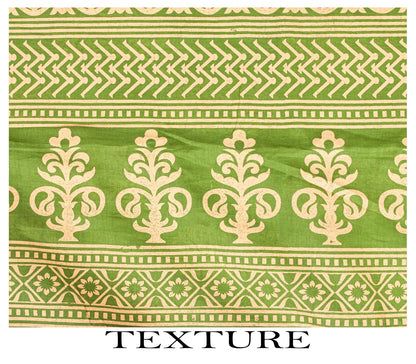 Sanskriti Vintage Saree Green Pure Cotton Block Floral Printed Sari 5+YD Fabric