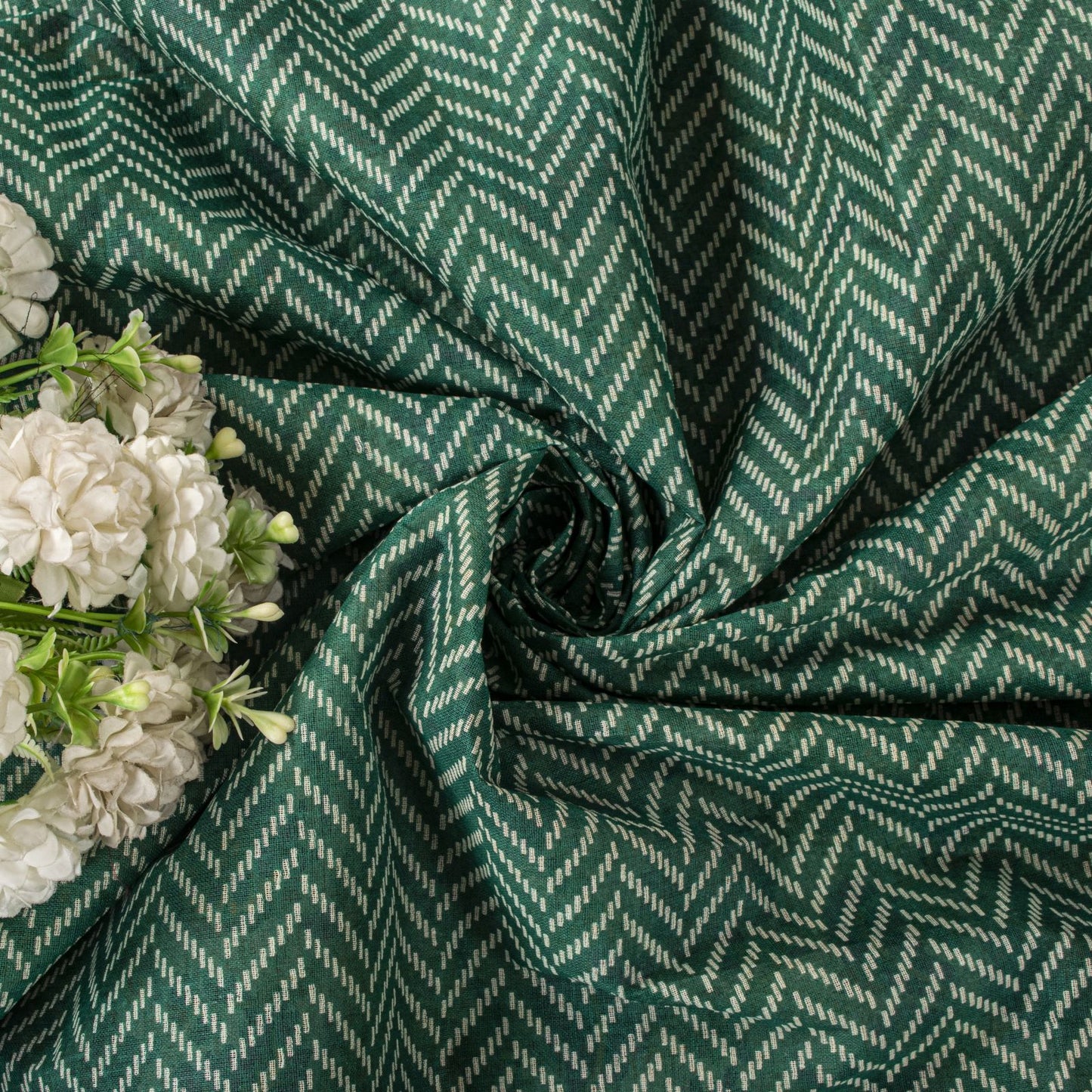 Sanskriti Vintage Saree Beige-Green Pure Cotton Floral Print Sari 5.5+Yard Craft