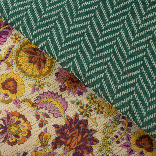 Sanskriti Vintage Saree Beige-Green Pure Cotton Floral Print Sari 5.5+Yard Craft