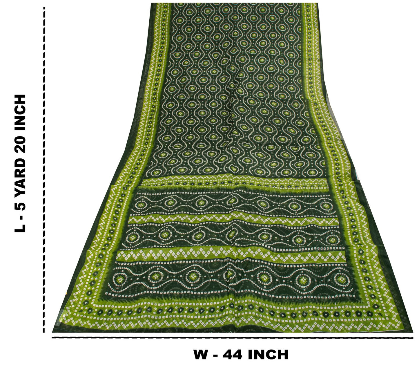 Sanskriti Vintage Saree Green 100% Pure Cotton Bandhani Print Sari 5.5YD Fabric