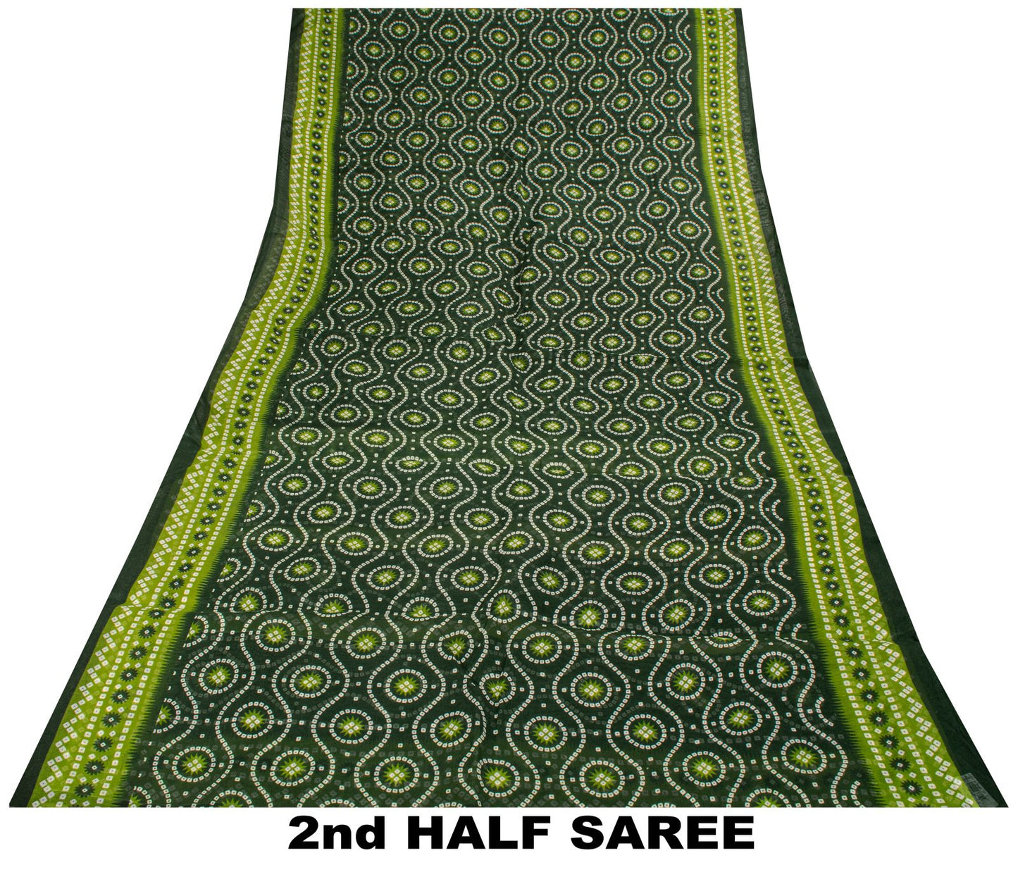 Sanskriti Vintage Saree Green 100% Pure Cotton Bandhani Print Sari 5.5YD Fabric