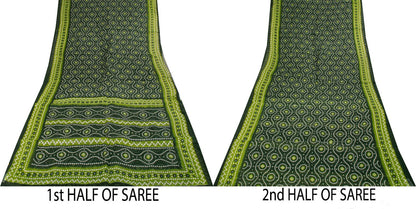 Sanskriti Vintage Saree Green 100% Pure Cotton Bandhani Print Sari 5.5YD Fabric