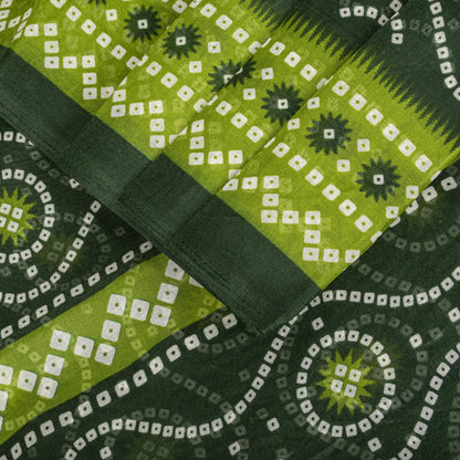 Sanskriti Vintage Saree Green 100% Pure Cotton Bandhani Print Sari 5.5YD Fabric