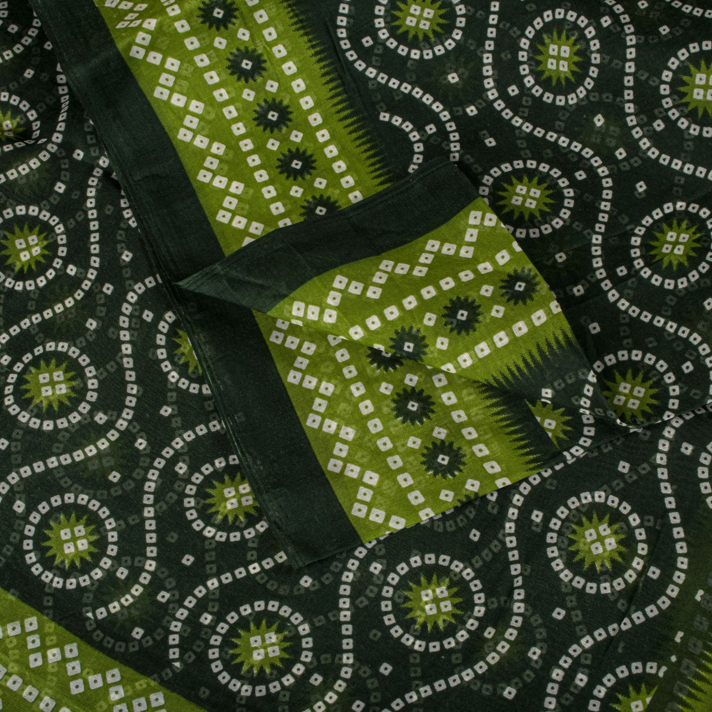 Sanskriti Vintage Saree Green 100% Pure Cotton Bandhani Print Sari 5.5YD Fabric