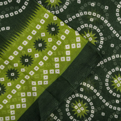 Sanskriti Vintage Saree Green 100% Pure Cotton Bandhani Print Sari 5.5YD Fabric