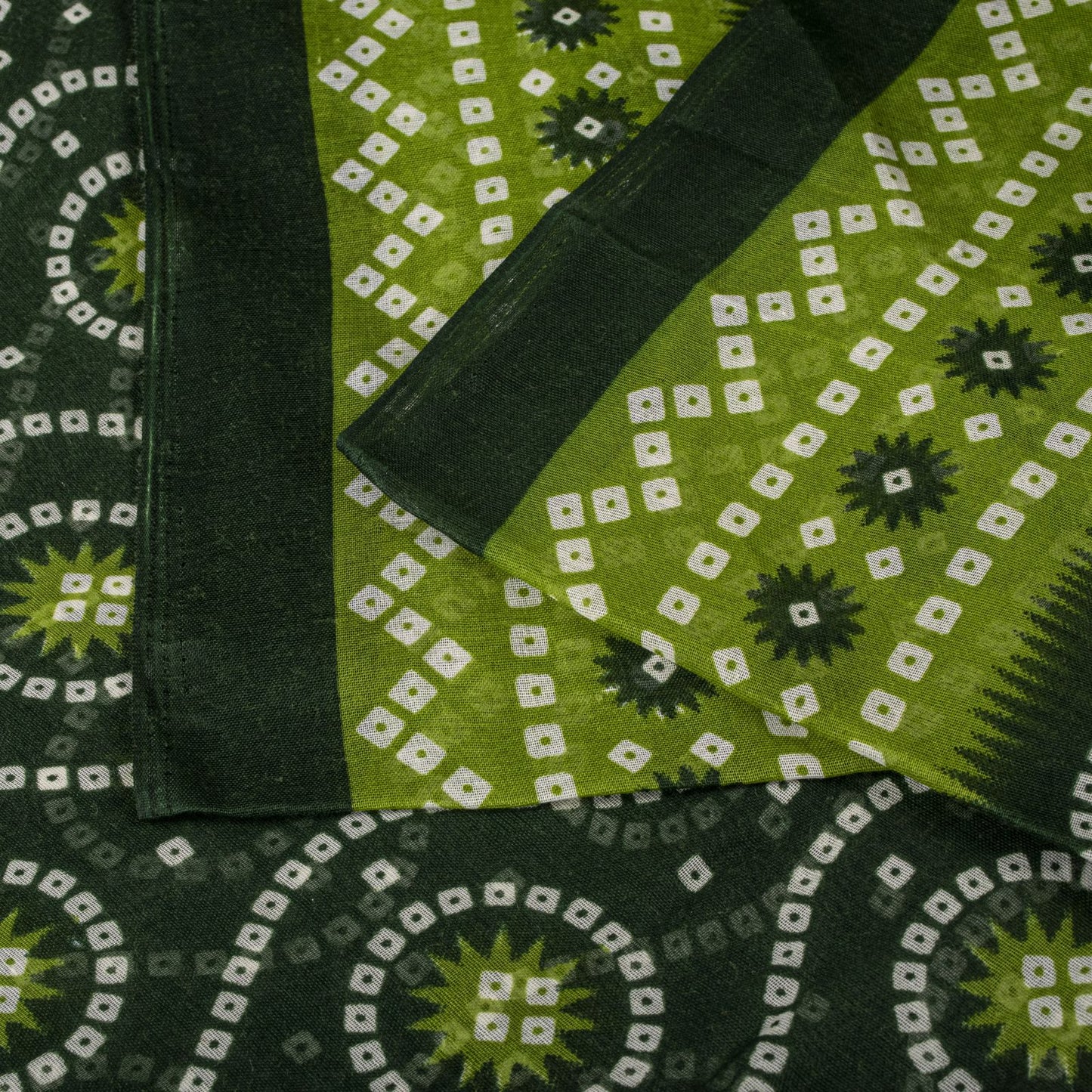 Sanskriti Vintage Saree Green 100% Pure Cotton Bandhani Print Sari 5.5YD Fabric