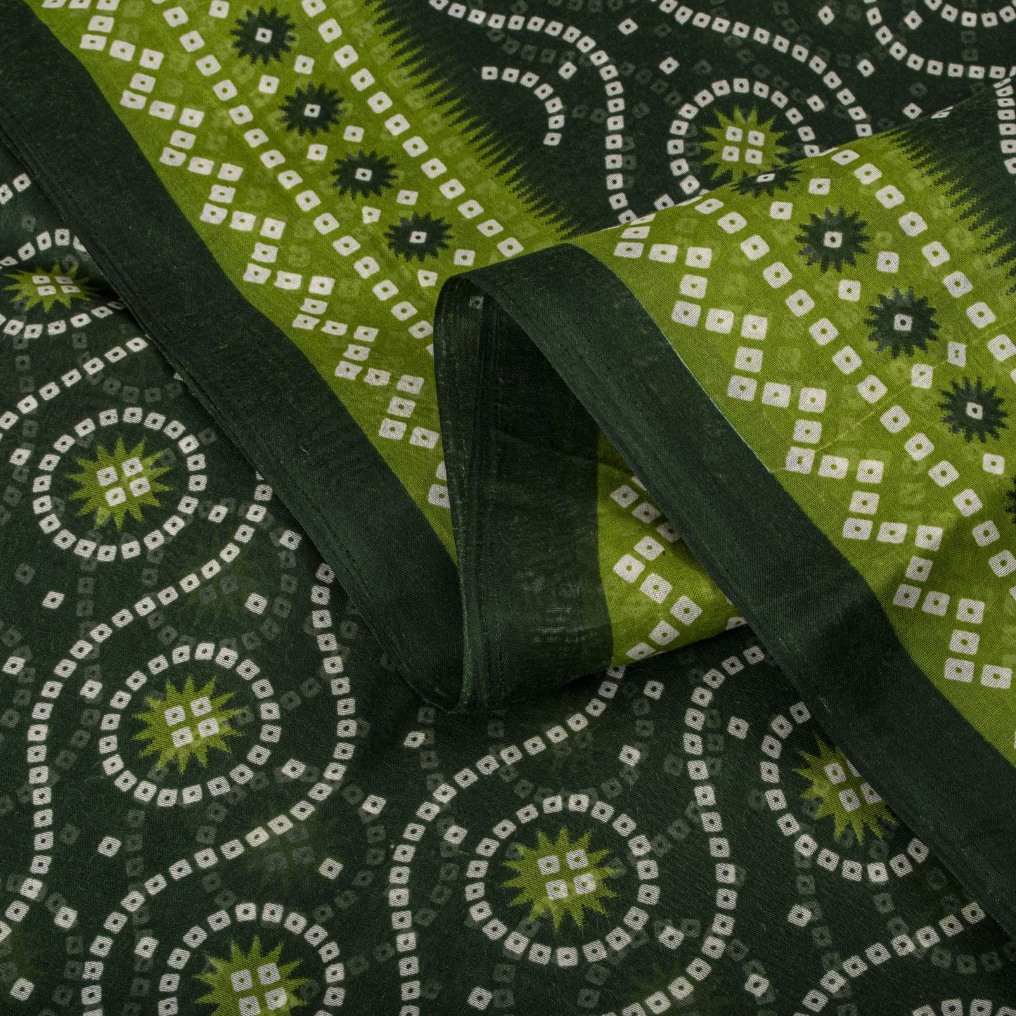 Sanskriti Vintage Saree Green 100% Pure Cotton Bandhani Print Sari 5.5YD Fabric