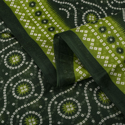 Sanskriti Vintage Saree Green 100% Pure Cotton Bandhani Print Sari 5.5YD Fabric