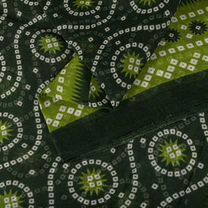 Sanskriti Vintage Saree Green 100% Pure Cotton Bandhani Print Sari 5.5YD Fabric