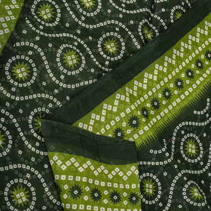 Sanskriti Vintage Saree Green 100% Pure Cotton Bandhani Print Sari 5.5YD Fabric