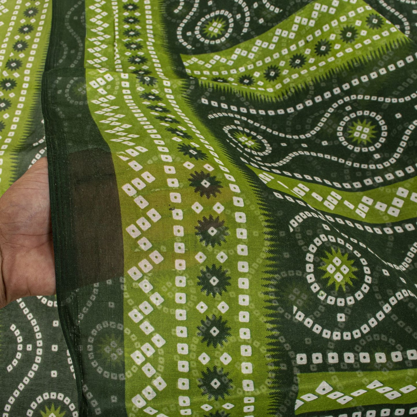 Sanskriti Vintage Saree Green 100% Pure Cotton Bandhani Print Sari 5.5YD Fabric