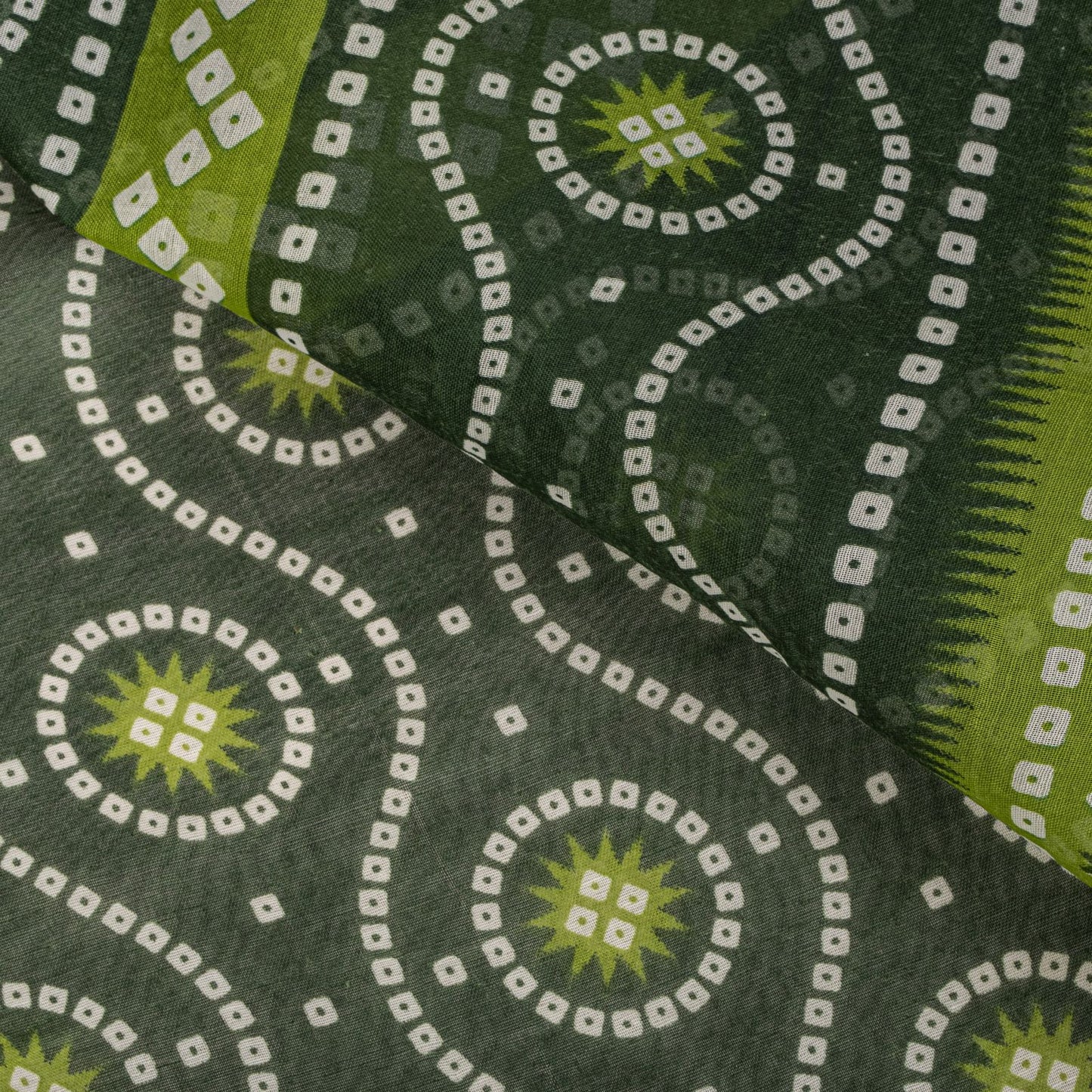 Sanskriti Vintage Saree Green 100% Pure Cotton Bandhani Print Sari 5.5YD Fabric