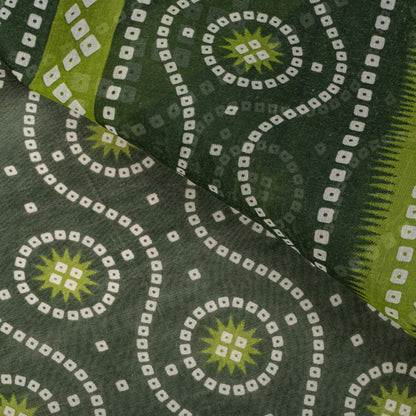 Sanskriti Vintage Saree Green 100% Pure Cotton Bandhani Print Sari 5.5YD Fabric
