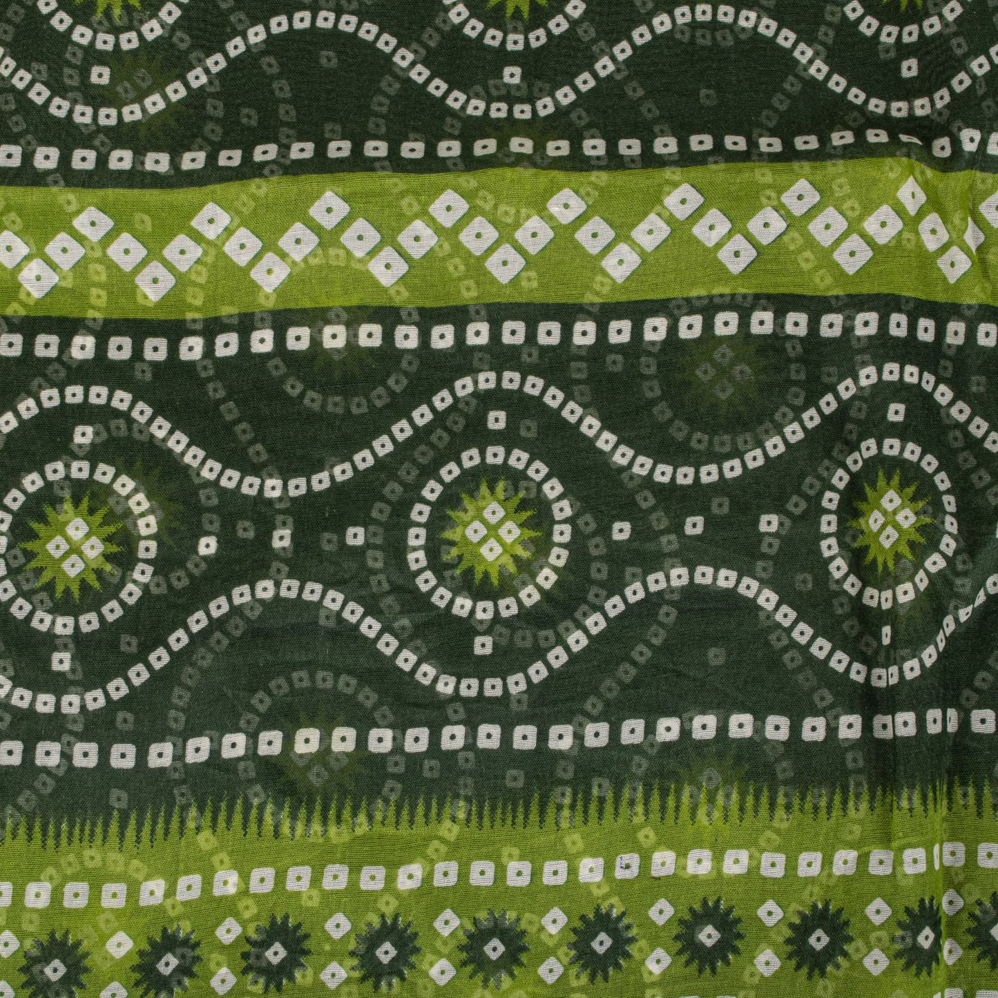 Sanskriti Vintage Saree Green 100% Pure Cotton Bandhani Print Sari 5.5YD Fabric