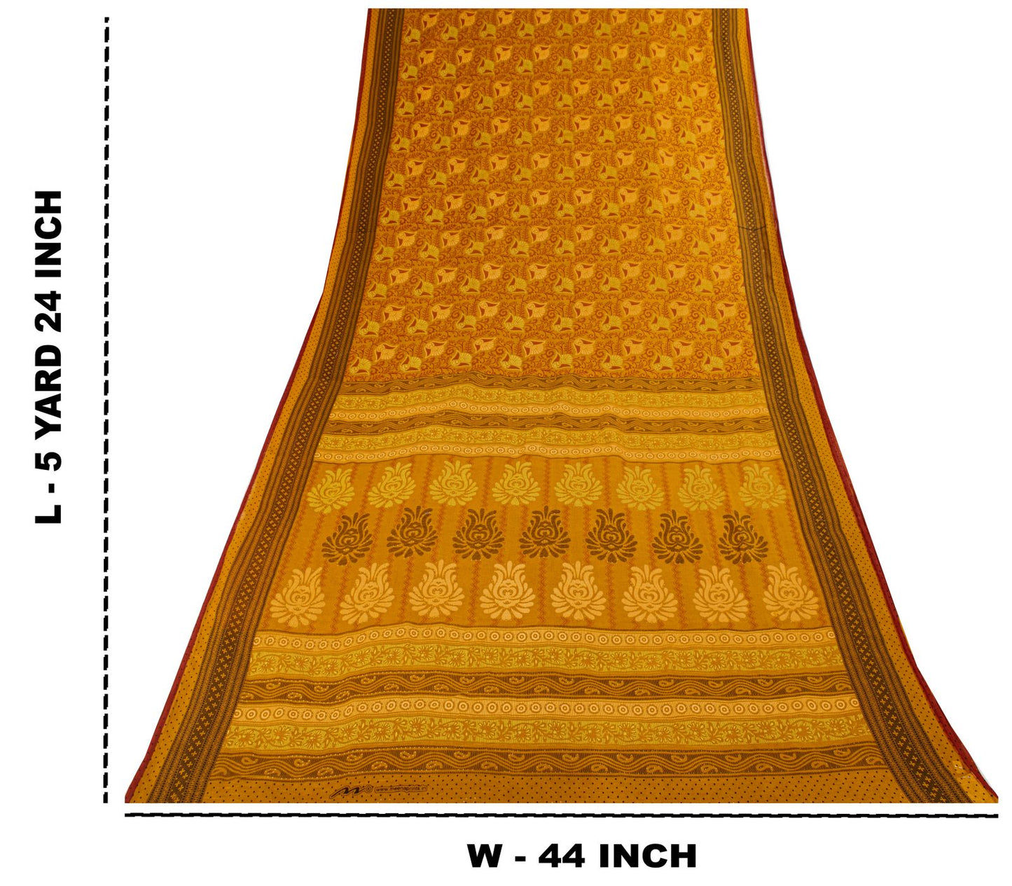 Sanskriti Vintage Saree Yellow 100%Pure Cotton Floral Printed Sari 5+Yard Craft Fabric