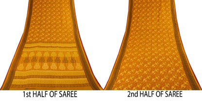 Sanskriti Vintage Saree Yellow 100%Pure Cotton Floral Printed Sari 5+Yard Craft Fabric
