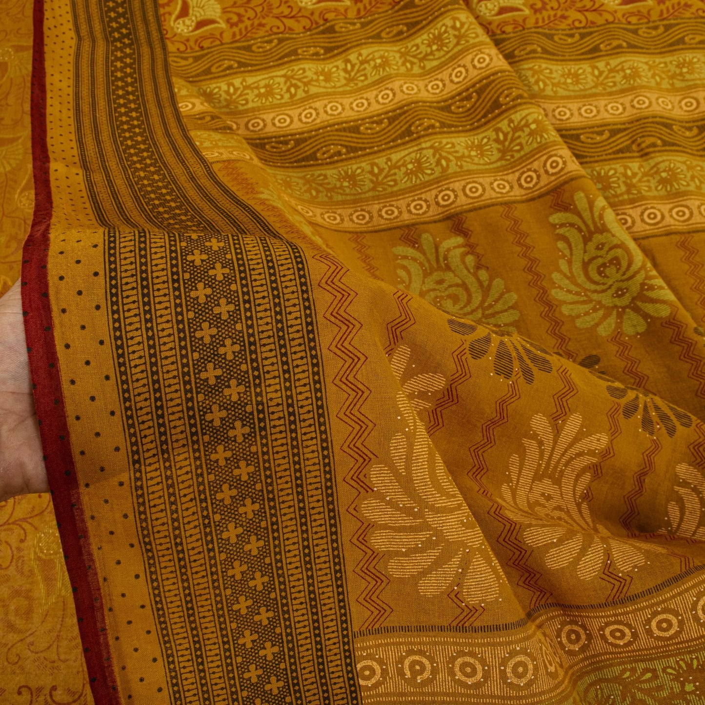 Sanskriti Vintage Saree Yellow 100%Pure Cotton Floral Printed Sari 5+Yard Craft Fabric