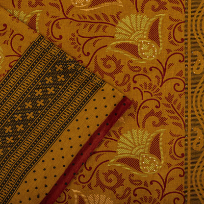 Sanskriti Vintage Saree Yellow 100%Pure Cotton Floral Printed Sari 5+Yard Craft Fabric