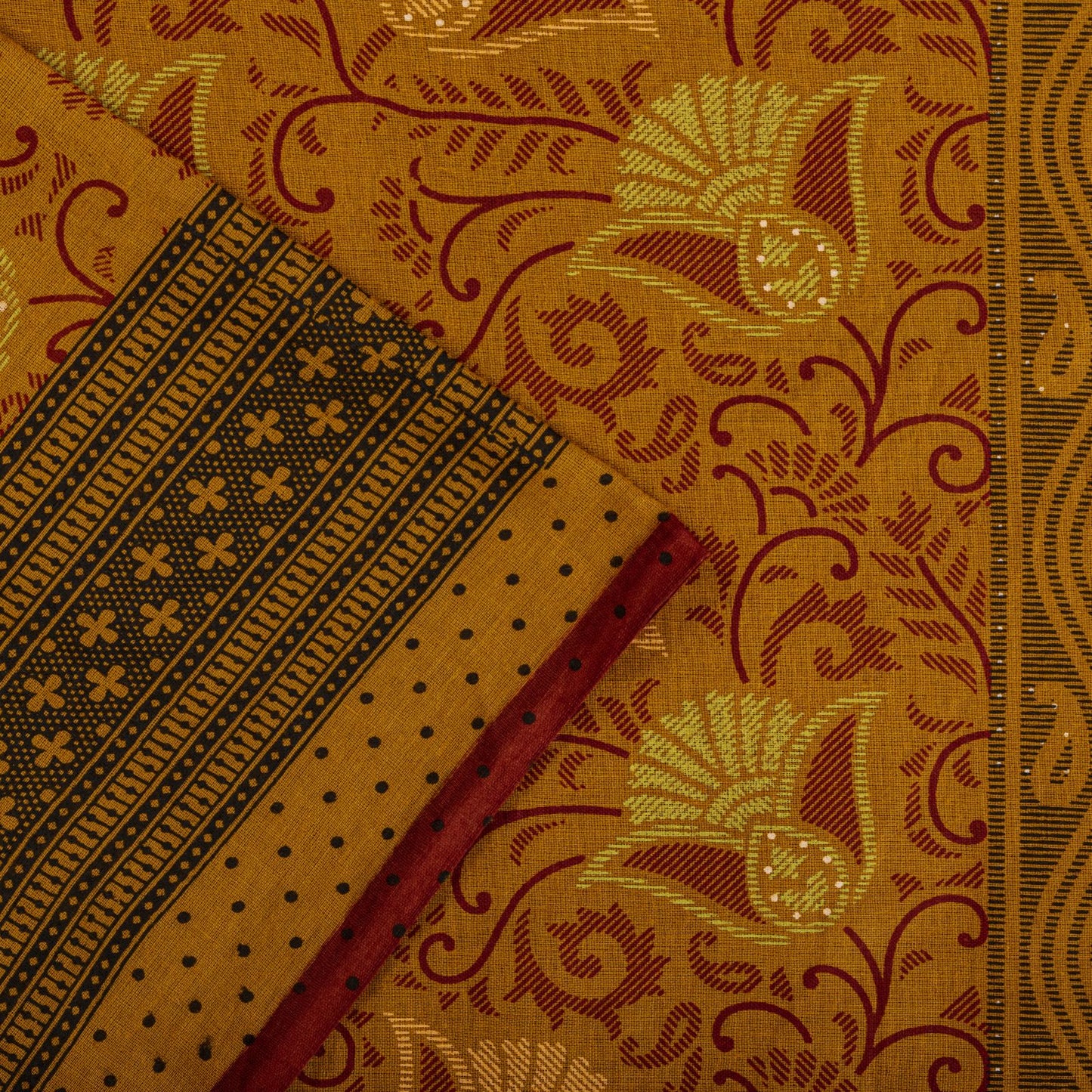 Sanskriti Vintage Saree Yellow 100%Pure Cotton Floral Printed Sari 5+Yard Craft Fabric