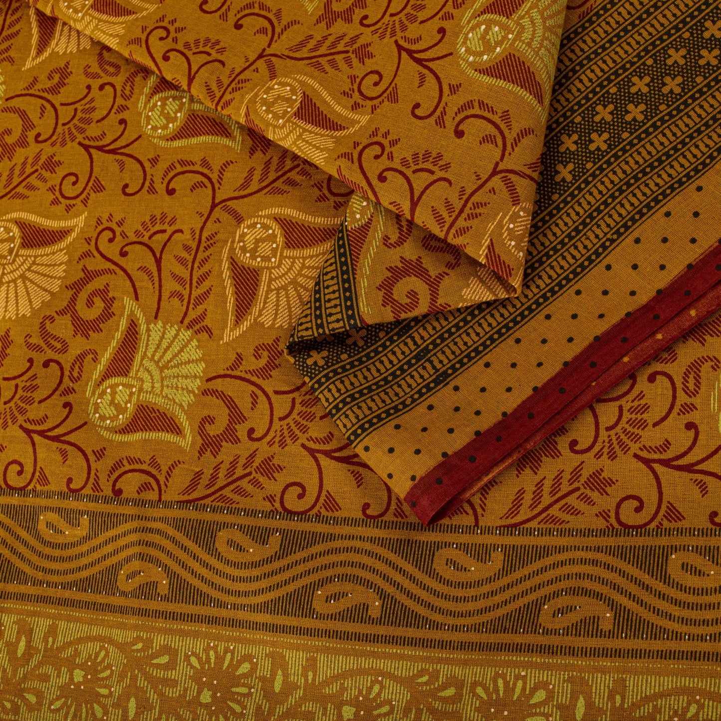 Sanskriti Vintage Saree Yellow 100%Pure Cotton Floral Printed Sari 5+Yard Craft Fabric