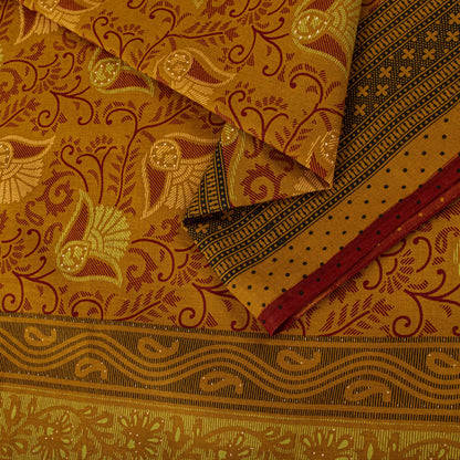 Sanskriti Vintage Saree Yellow 100%Pure Cotton Floral Printed Sari 5+Yard Craft Fabric