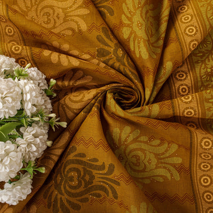 Sanskriti Vintage Saree Yellow 100%Pure Cotton Floral Printed Sari 5+Yard Craft Fabric