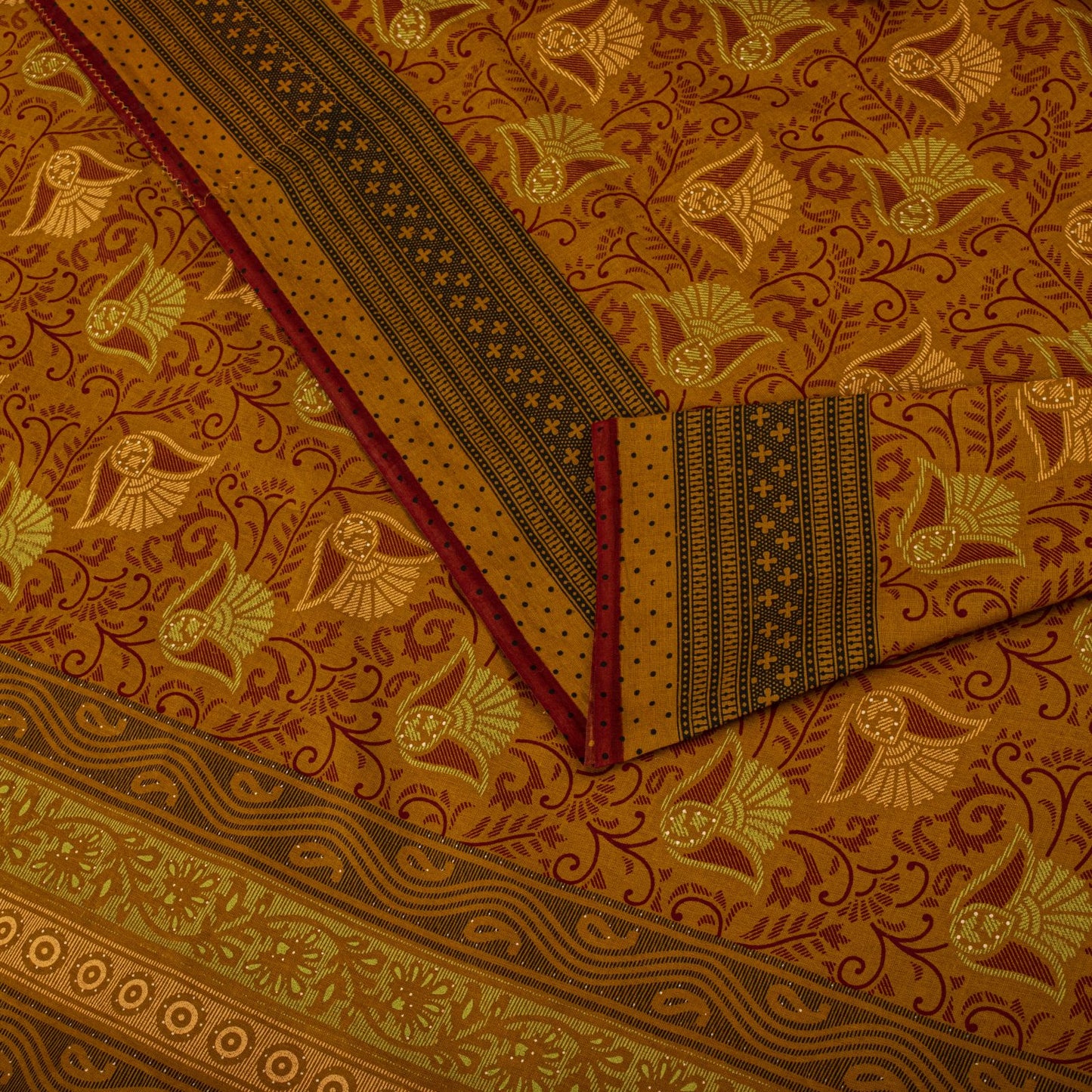 Sanskriti Vintage Saree Yellow 100%Pure Cotton Floral Printed Sari 5+Yard Craft Fabric