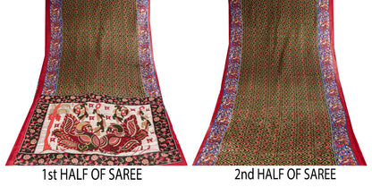 Sanskriti Vintage Saree Green Pure Cotton Kalamkari-Sambhalpuri Ikat Print Sari