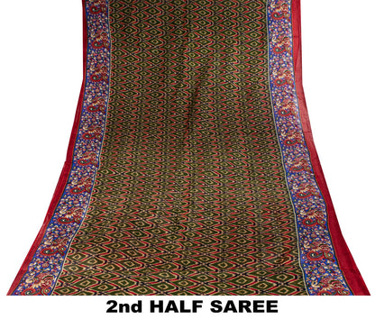 Sanskriti Vintage Saree Green Pure Cotton Kalamkari-Sambhalpuri Ikat Print Sari