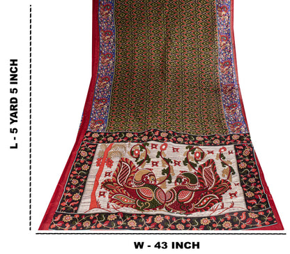 Sanskriti Vintage Saree Green Pure Cotton Kalamkari-Sambhalpuri Ikat Print Sari