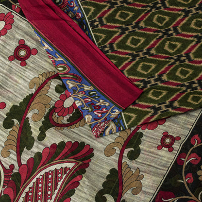 Sanskriti Vintage Saree Green Pure Cotton Kalamkari-Sambhalpuri Ikat Print Sari