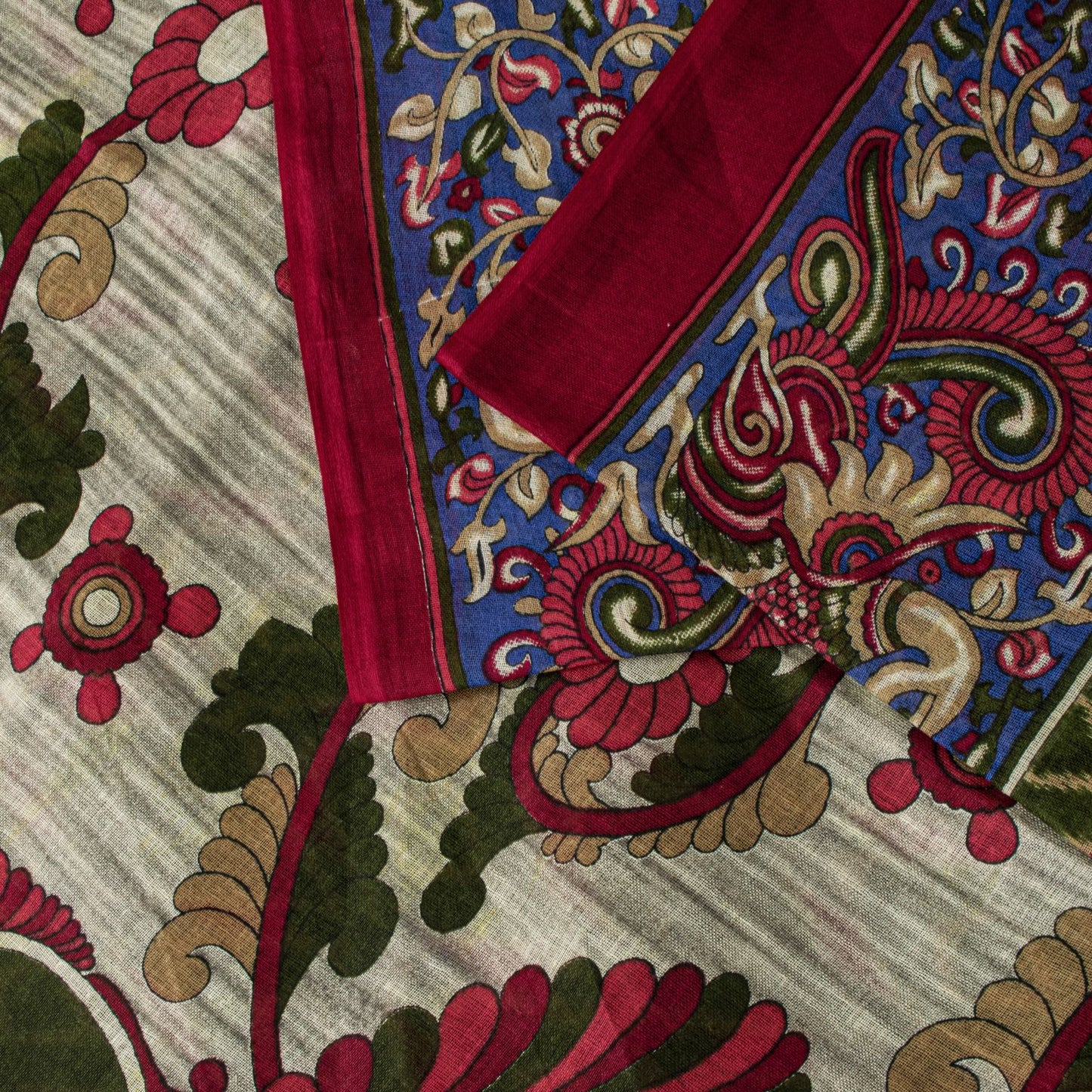 Sanskriti Vintage Saree Green Pure Cotton Kalamkari-Sambhalpuri Ikat Print Sari