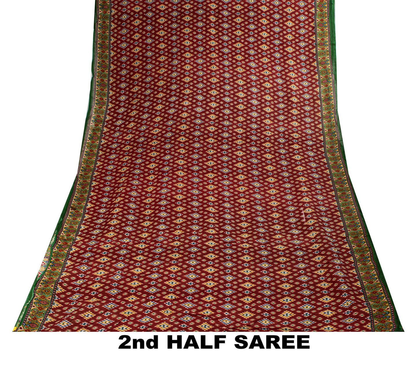Sanskriti Vintage Saree Red Pure Cotton Patan Patola Gujrat Ikat Print Sari 5+YD