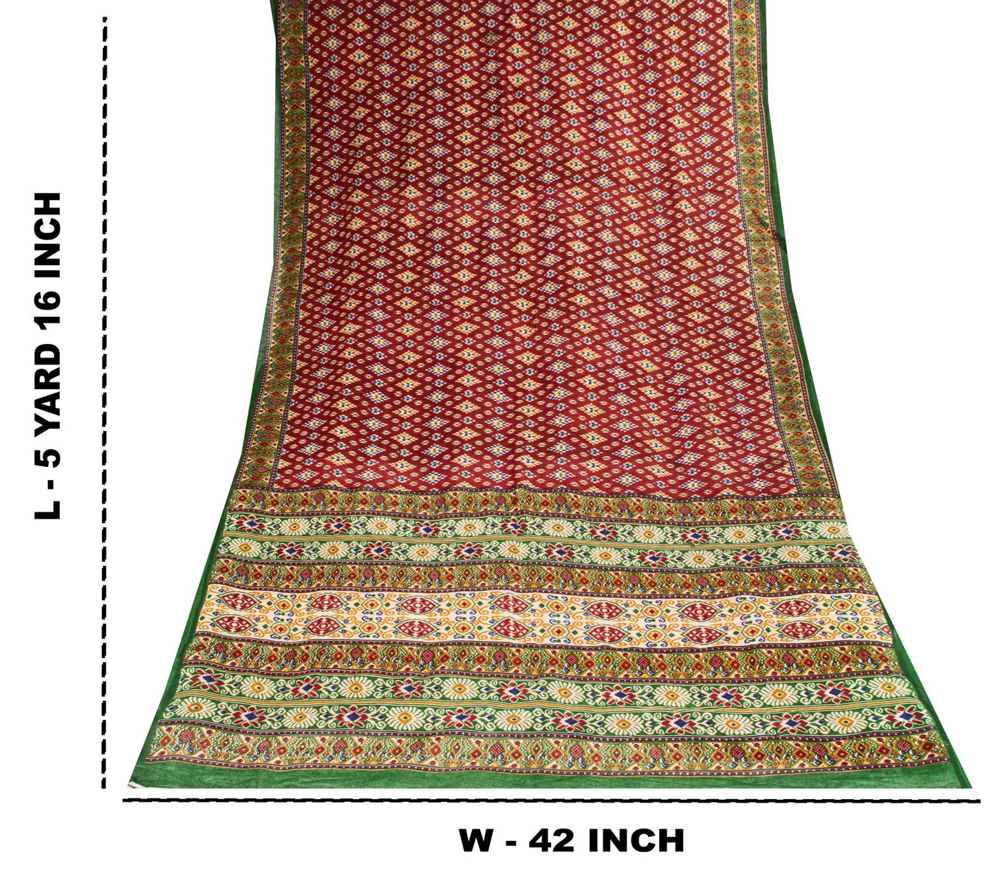 Sanskriti Vintage Saree Red Pure Cotton Patan Patola Gujrat Ikat Print Sari 5+YD