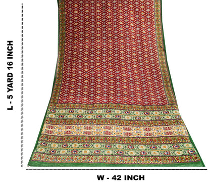 Sanskriti Vintage Saree Red Pure Cotton Patan Patola Gujrat Ikat Print Sari 5+YD