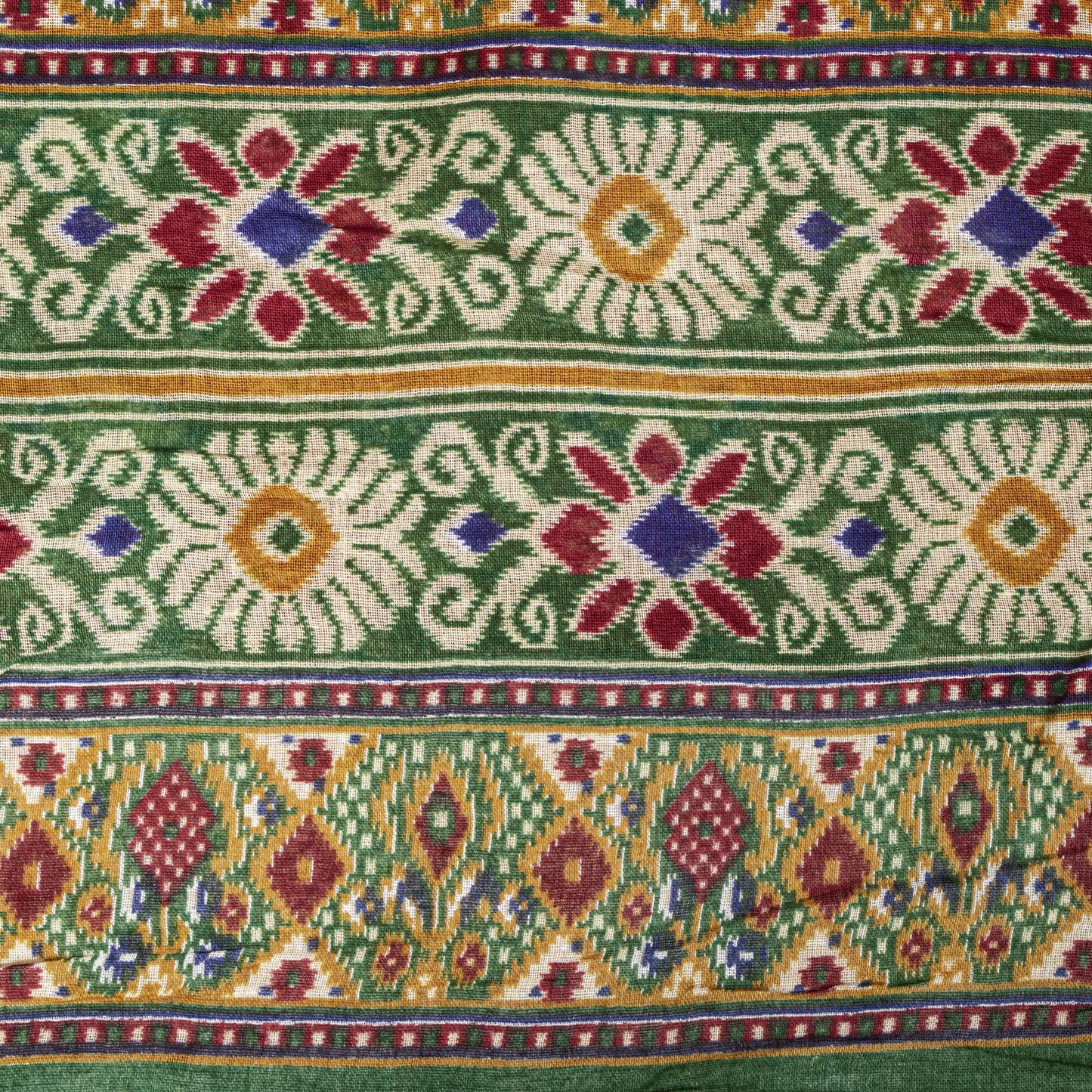 Sanskriti Vintage Saree Red Pure Cotton Patan Patola Gujrat Ikat Print Sari 5+YD