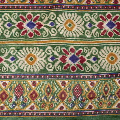 Sanskriti Vintage Saree Red Pure Cotton Patan Patola Gujrat Ikat Print Sari 5+YD