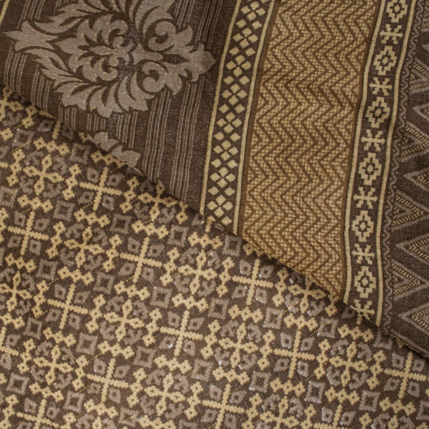 Sanskriti Vintage Saree Brown Soft Pure Cotton Ajrakh Inspired Print Sari 5+YD