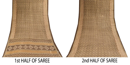 Sanskriti Vintage Saree Brown Soft Pure Cotton Ajrakh Inspired Print Sari 5+YD
