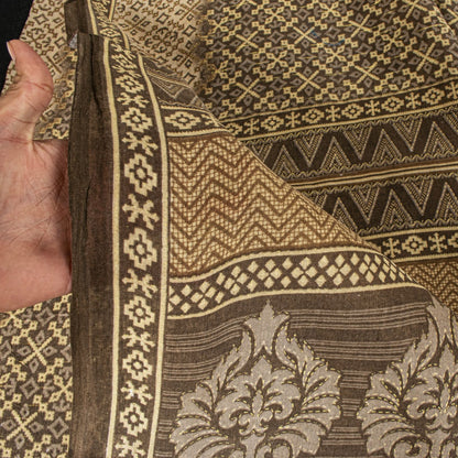 Sanskriti Vintage Saree Brown Soft Pure Cotton Ajrakh Inspired Print Sari 5+YD