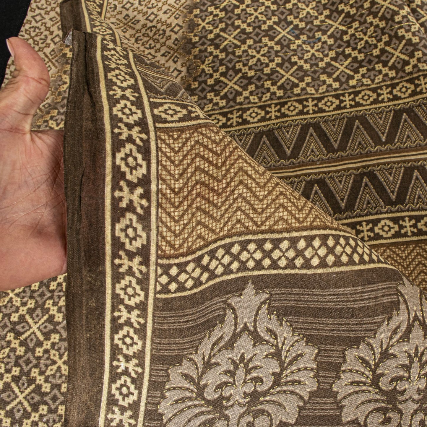 Sanskriti Vintage Saree Brown Soft Pure Cotton Ajrakh Inspired Print Sari 5+YD