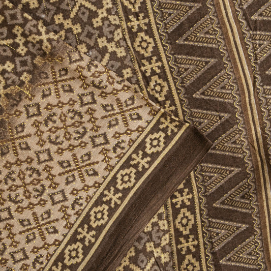 Sanskriti Vintage Saree Brown Soft Pure Cotton Ajrakh Inspired Print Sari 5+YD