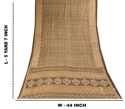Sanskriti Vintage Saree Brown Soft Pure Cotton Ajrakh Inspired Print Sari 5+YD