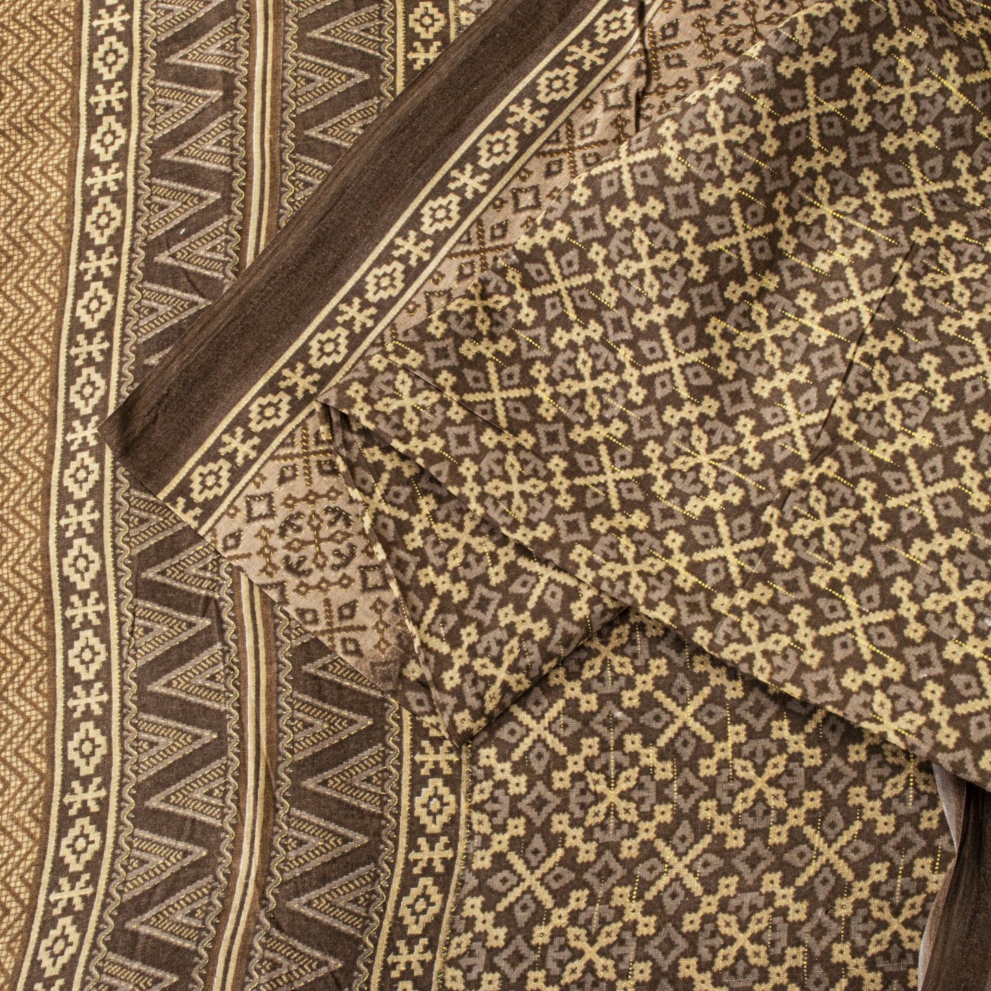 Sanskriti Vintage Saree Brown Soft Pure Cotton Ajrakh Inspired Print Sari 5+YD