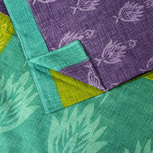 Sanskriti Vintage Saree Multicolor Pure Cotton Floral Printed Sari 5.5YD Fabric