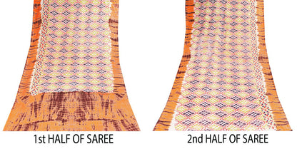 Sanskriti Vintage Saree White Soft 100% Pure Cotton Tie-Dye-Ikat Print Sari 5+YD