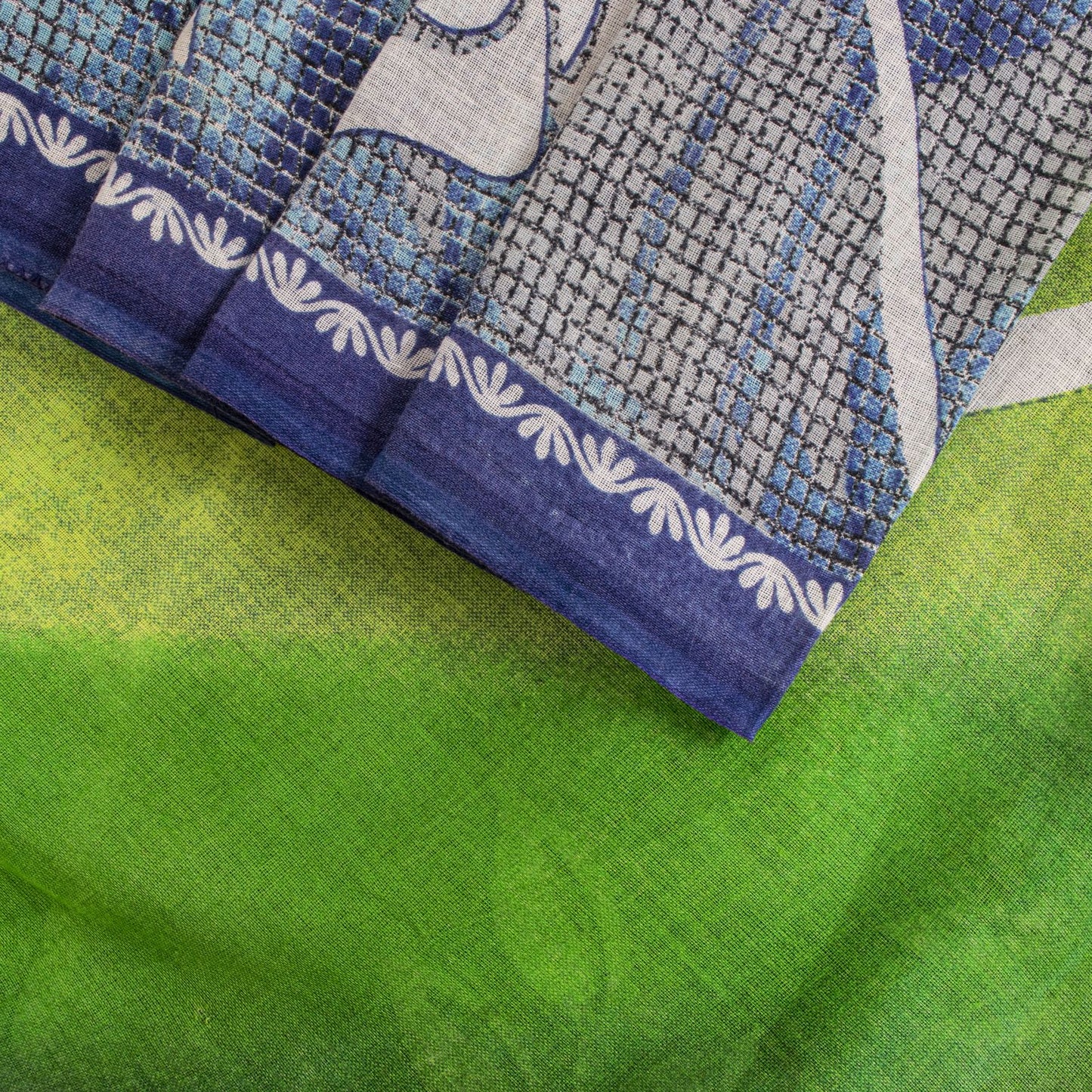 Sanskriti Vintage Saree Blue Soft Pure Cotton Floral Print Sari 5+YD Craftfabric